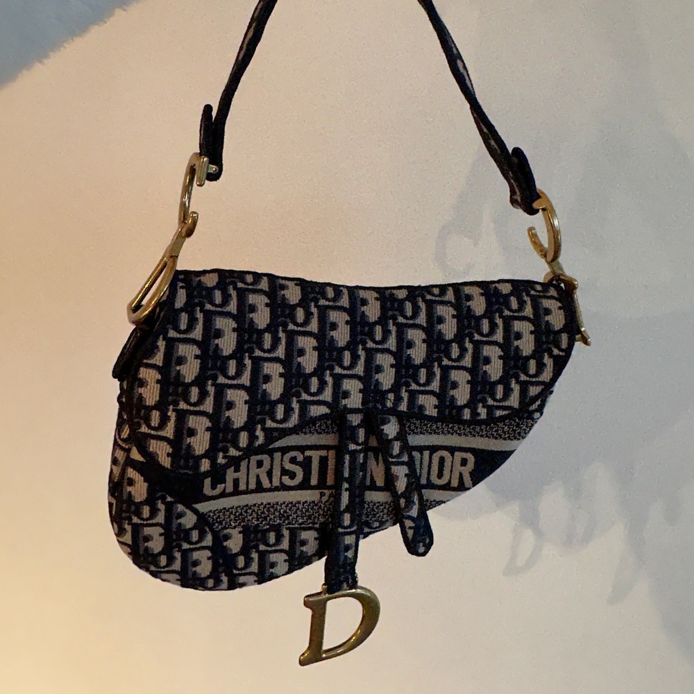 Blue logo Dior saddle bag